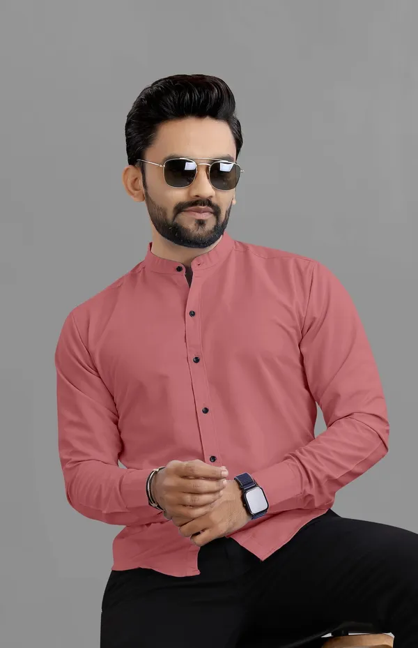 Peach_Cotton_Blend_Regular_Fit_Full_Sleeve_Solid_Long_Shirt_For_Men
