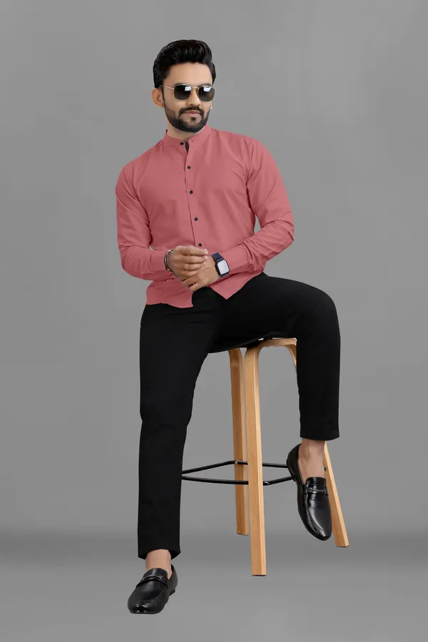Peach_Cotton_Blend_Regular_Fit_Full_Sleeve_Solid_Long_Shirt_For_Men