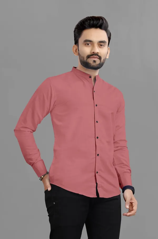 Peach_Cotton_Blend_Regular_Fit_Full_Sleeve_Solid_Long_Shirt_For_Men
