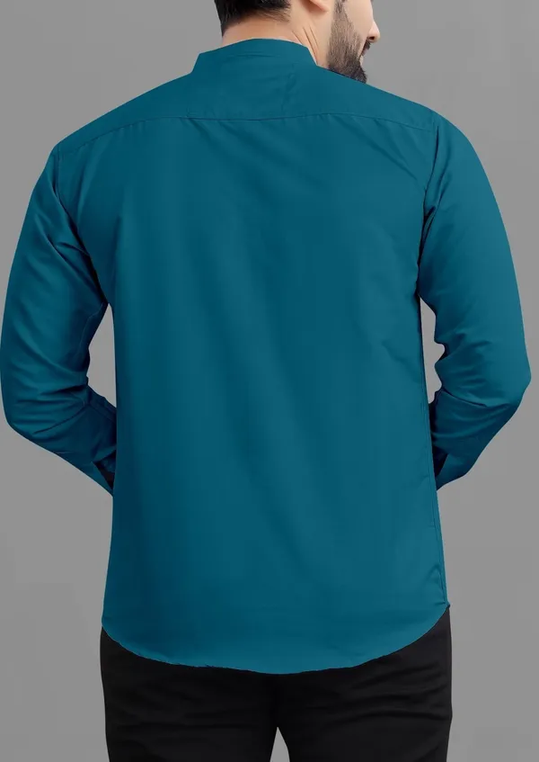 Blue_Cotton_Blend_Regular_Fit_Full_Sleeve_Solid_Long_Shirt_For_Men