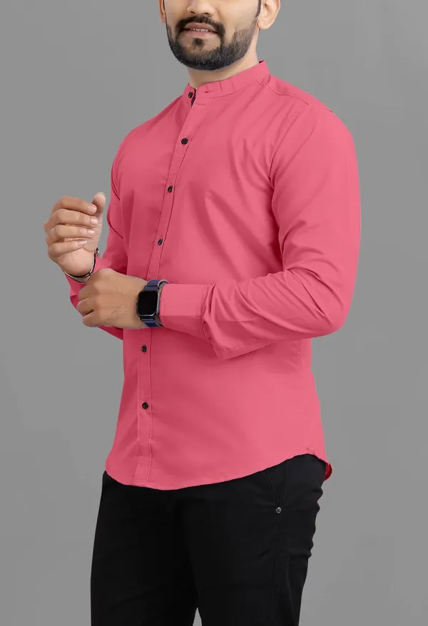 Pink_Cotton_Blend_Regular_Fit_Full_Sleeve_Solid_Long_Shirt_For_Men