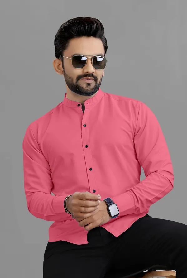 Pink_Cotton_Blend_Regular_Fit_Full_Sleeve_Solid_Long_Shirt_For_Men