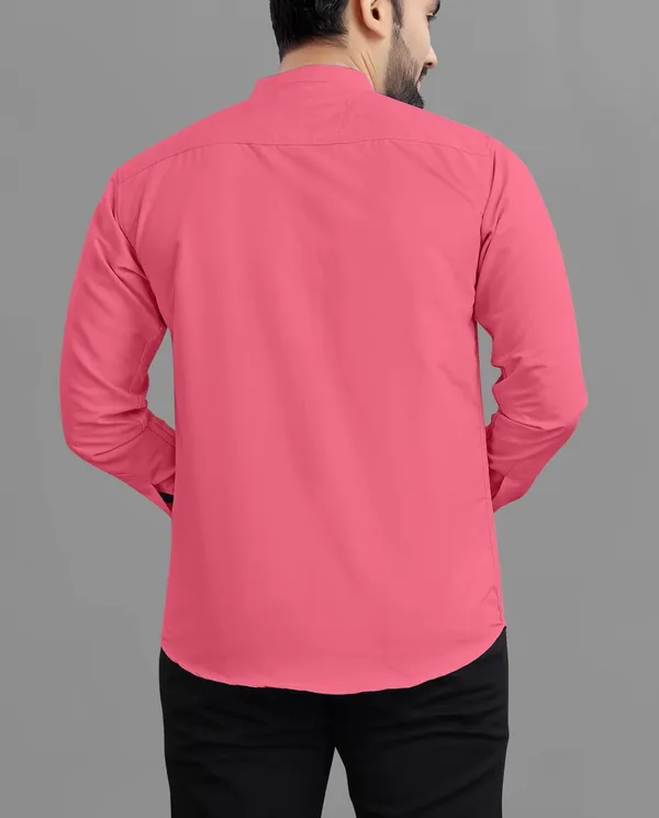 Pink_Cotton_Blend_Regular_Fit_Full_Sleeve_Solid_Long_Shirt_For_Men