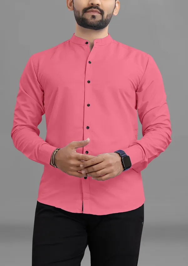 Pink_Cotton_Blend_Regular_Fit_Full_Sleeve_Solid_Long_Shirt_For_Men