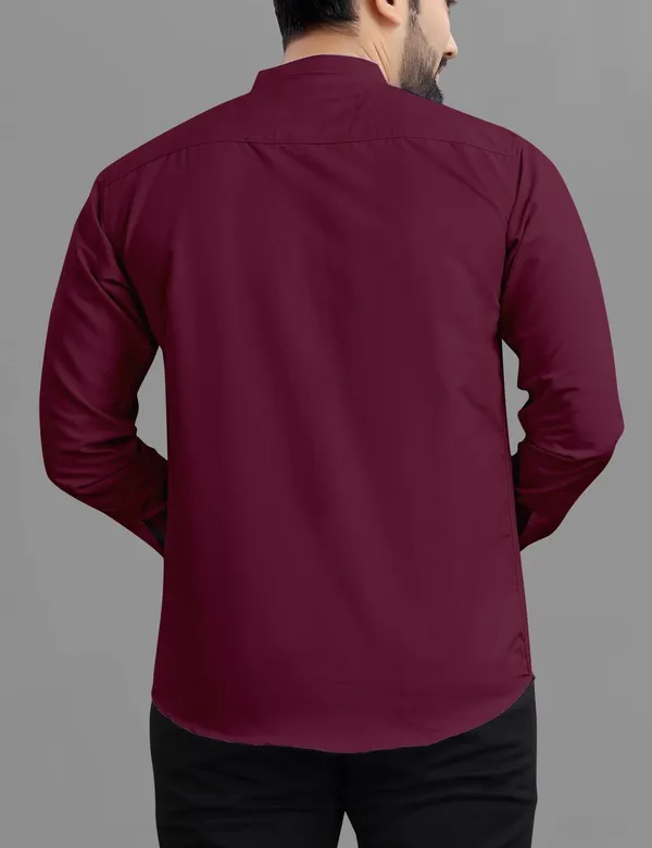 Maroon_Cotton_Blend_Regular_Fit_Full_Sleeve_Solid_Long_Shirt_For_Men