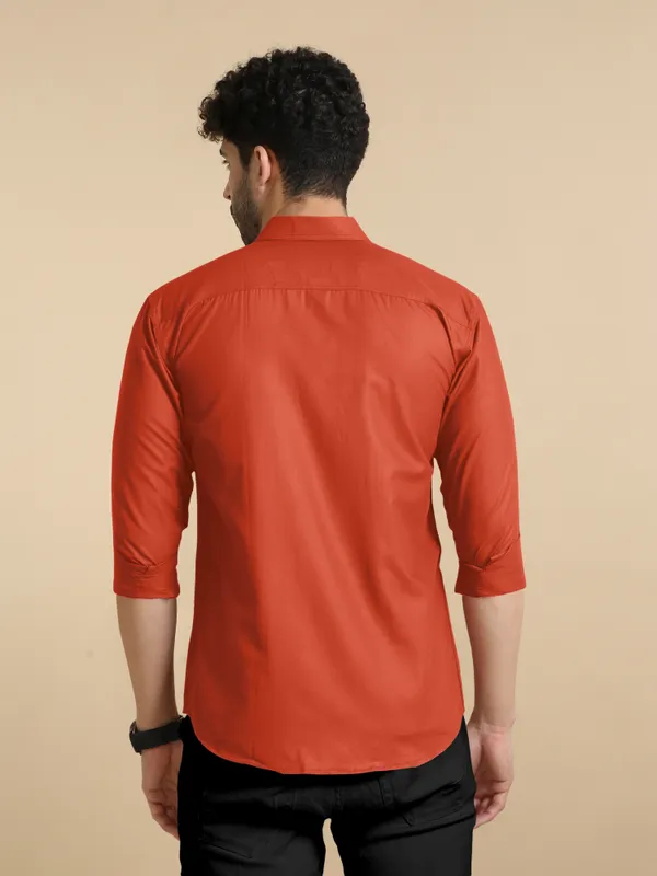 Orange_Cotton_Blend_Regular_Fit_Full_Sleeve_Solid_Long_Shirt_For_Men