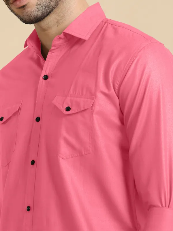 Pink_Cotton_Blend_Regular_Fit_Full_Sleeve_Solid_Long_Shirt_For_Men