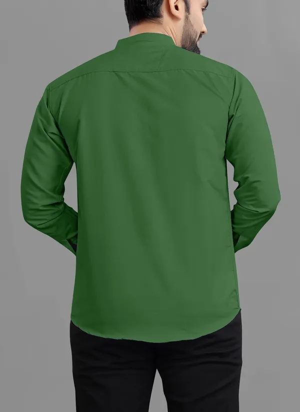 Green_Cotton_Blend_Regular_Fit_3/4th_Sleeve_Solid_Long_Shirt_For_Men
