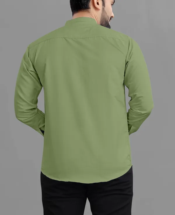 Olive_Green_Cotton_Blend_Regular_Fit_3/4th_Sleeve_Solid_Long_Shirt_For_Men