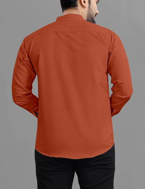 Orange_Cotton_Blend_Regular_Fit_3/4th_Sleeve_Solid_Long_Shirt_For_Men