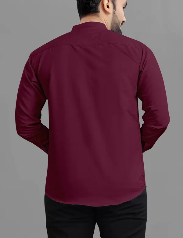 Maroon_Cotton_Blend_Regular_Fit_3/4th_Sleeve_Solid_Long_Shirt_For_Men