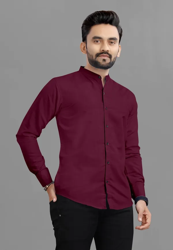 Maroon_Cotton_Blend_Regular_Fit_3/4th_Sleeve_Solid_Long_Shirt_For_Men