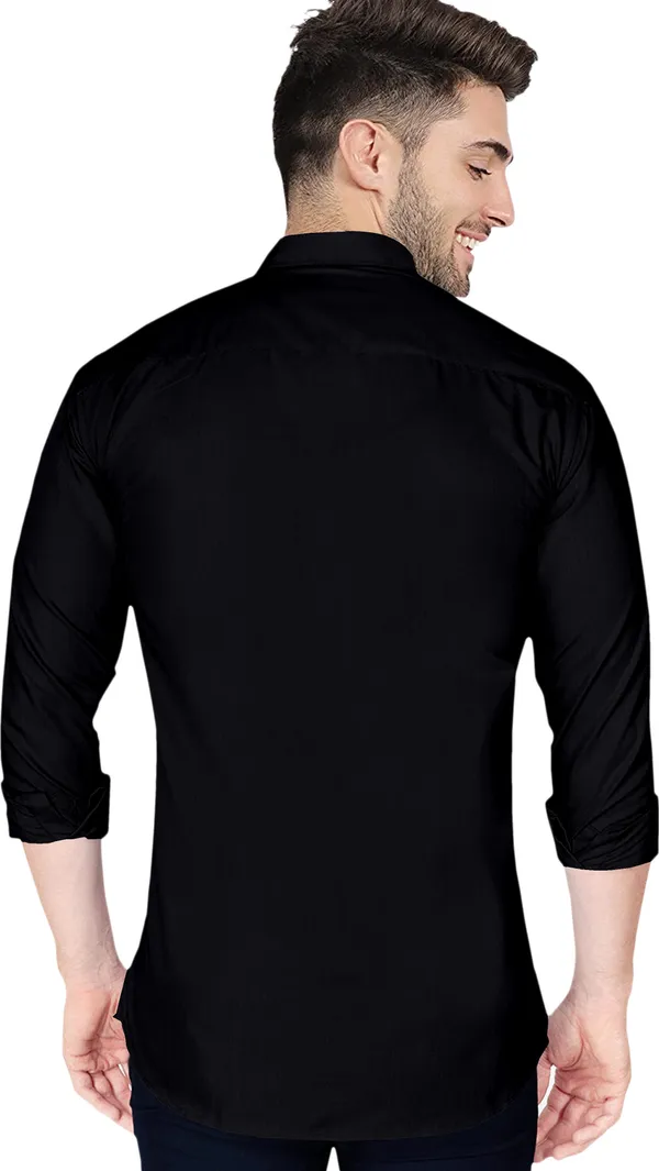 Black_Cotton_Blend_Regular_Fit_Full_Sleeve_Solid_Long_Shirt_For_Men