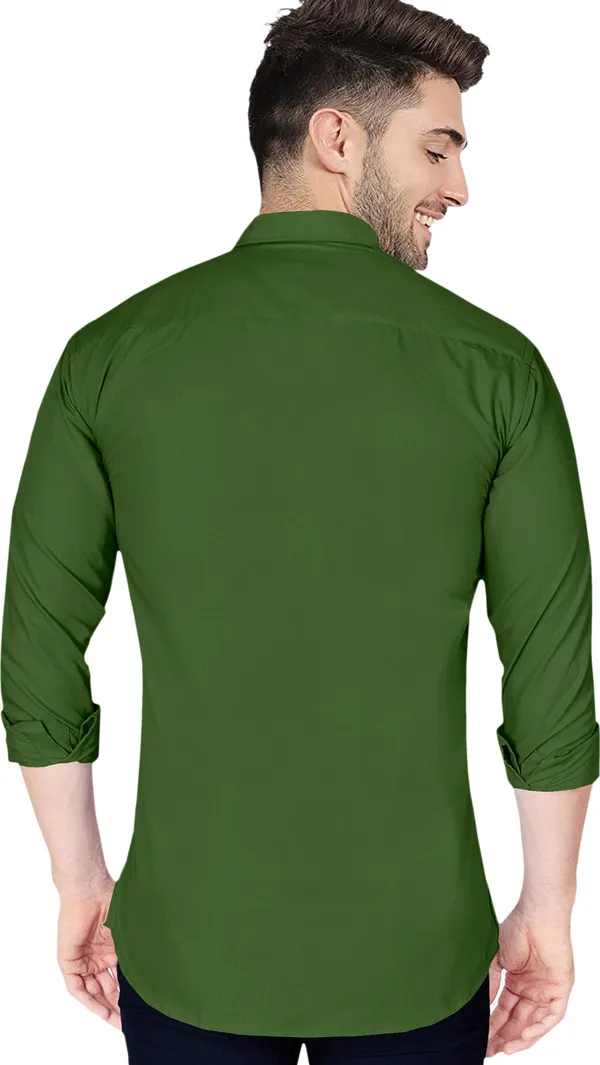 Green_Cotton_Blend_Regular_Fit_Full_Sleeve_Solid_Long_Shirt_For_Men