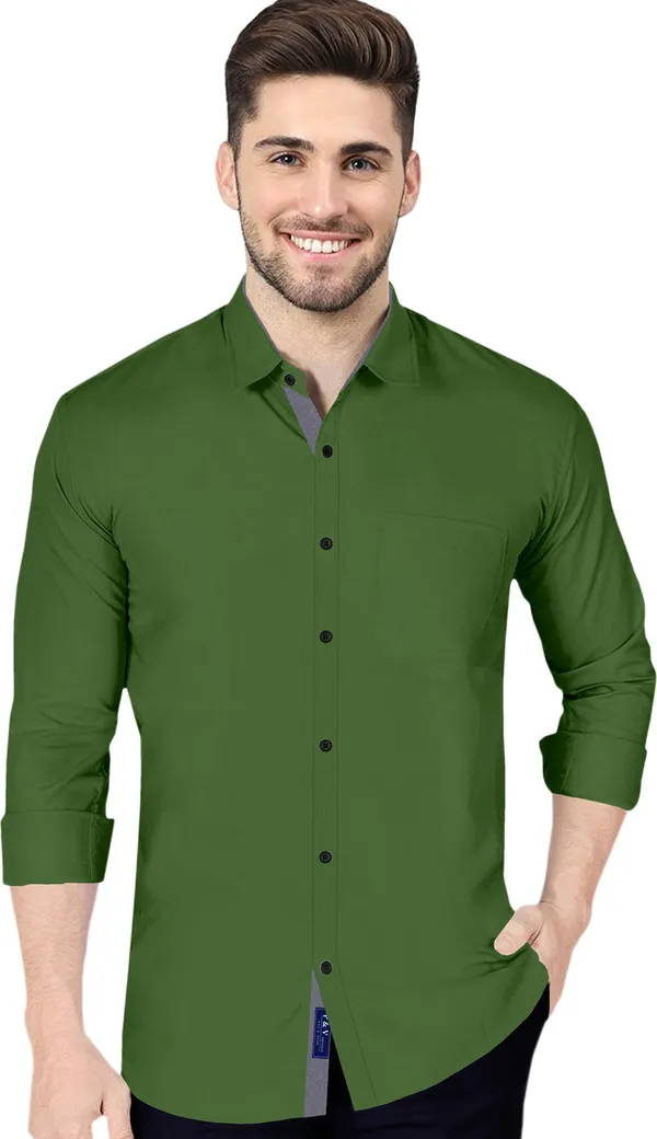 Green_Cotton_Blend_Regular_Fit_Full_Sleeve_Solid_Long_Shirt_For_Men