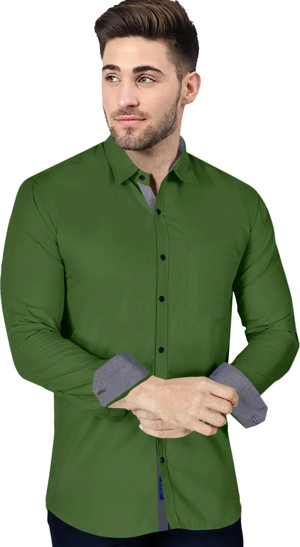 Green_Cotton_Blend_Regular_Fit_Full_Sleeve_Solid_Long_Shirt_For_Men