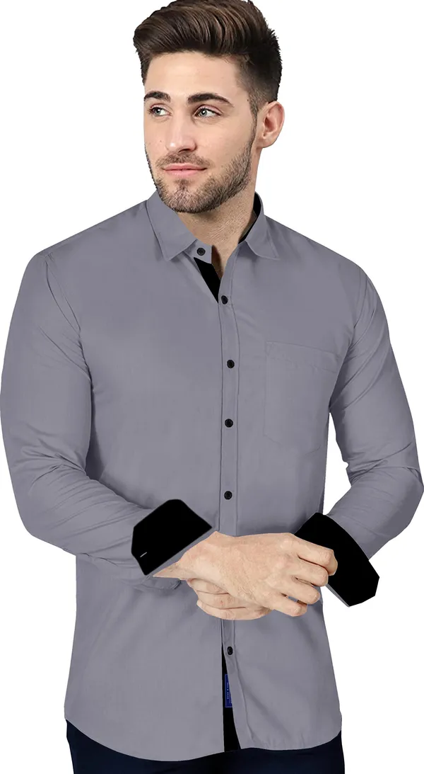 Grey_Cotton_Blend_Regular_Fit_Full_Sleeve_Solid_Long_Shirt_For_Men