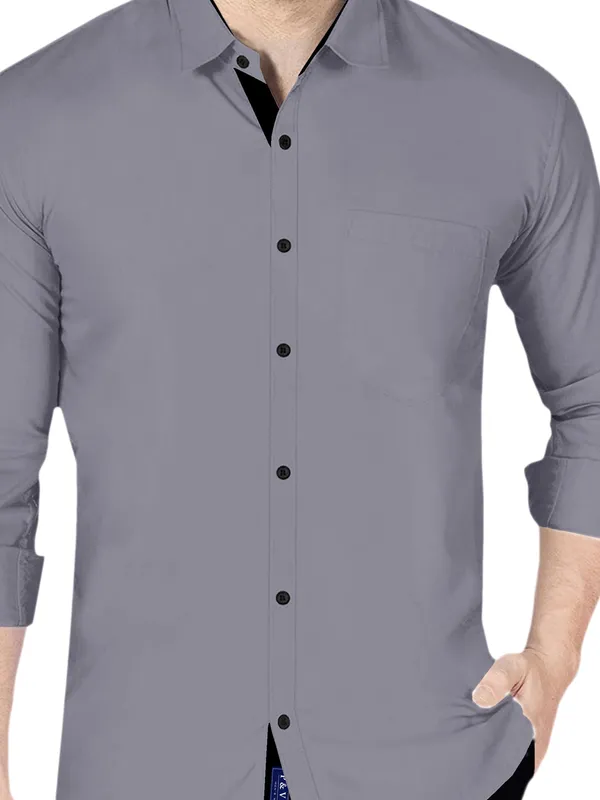Grey_Cotton_Blend_Regular_Fit_Full_Sleeve_Solid_Long_Shirt_For_Men