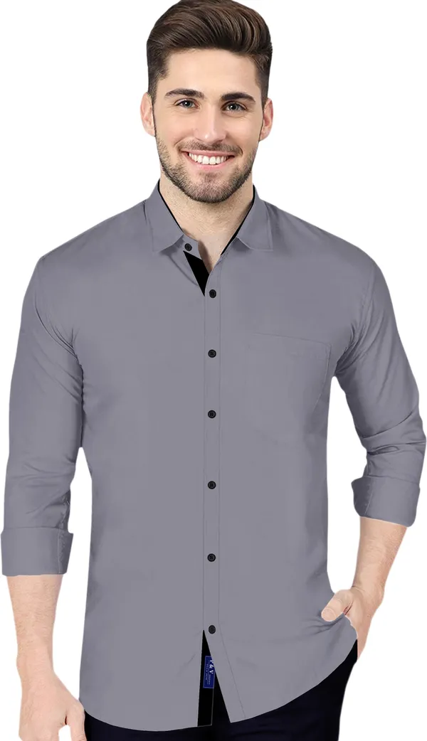 Grey_Cotton_Blend_Regular_Fit_Full_Sleeve_Solid_Long_Shirt_For_Men