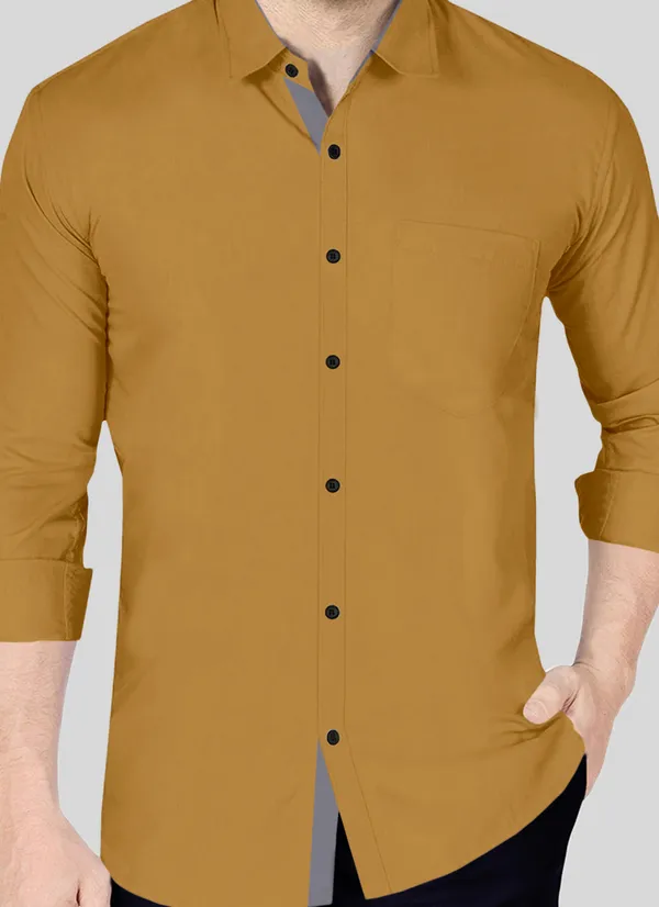 Mustard_Cotton_Blend_Regular_Fit_Full_Sleeve_Solid_Long_Shirt_For_Men