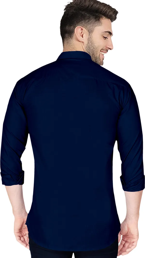 Dark_Blue_Cotton_Blend_Regular_Fit_Full_Sleeve_Solid_Long_Shirt_For_Men