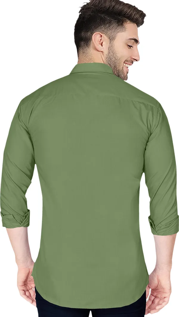 Olive_Green_Cotton_Blend_Regular_Fit_Full_Sleeve_Solid_Long_Shirt_For_Men