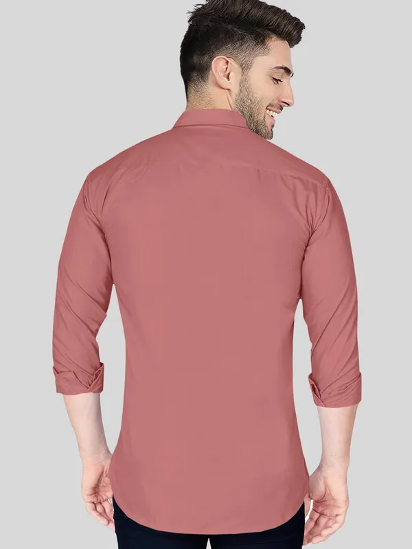 Peach_Cotton_Blend_Regular_Fit_Full_Sleeve_Solid_Long_Shirt_For_Men