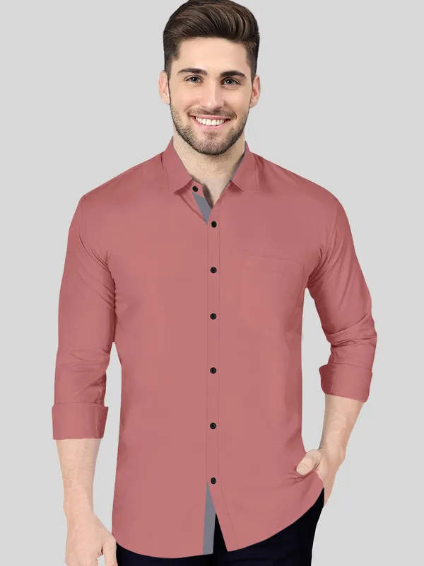 Peach_Cotton_Blend_Regular_Fit_Full_Sleeve_Solid_Long_Shirt_For_Men