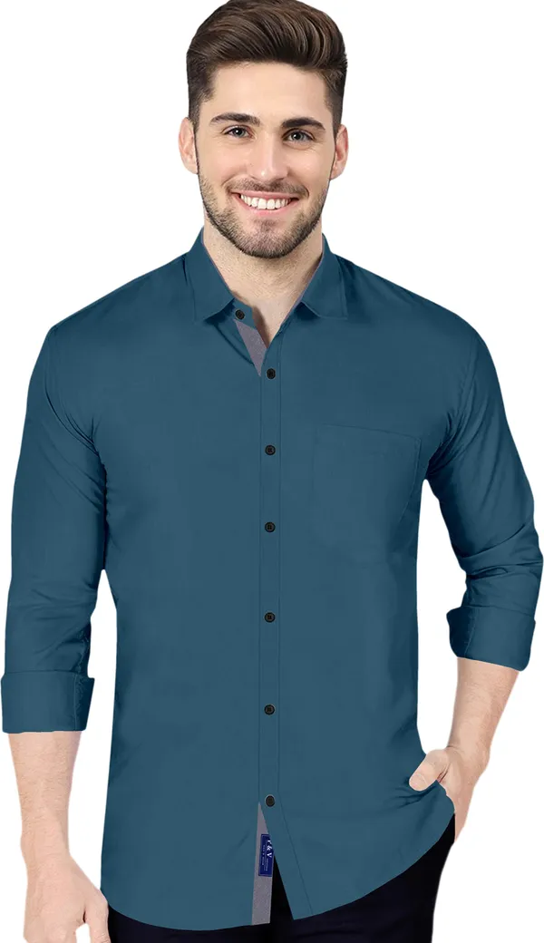 Peacock_Cotton_Blend_Regular_Fit_Full_Sleeve_Solid_Long_Shirt_For_Men