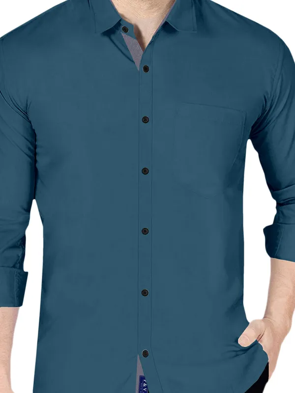 Peacock_Cotton_Blend_Regular_Fit_Full_Sleeve_Solid_Long_Shirt_For_Men
