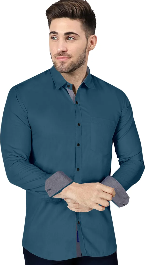 Peacock_Cotton_Blend_Regular_Fit_Full_Sleeve_Solid_Long_Shirt_For_Men