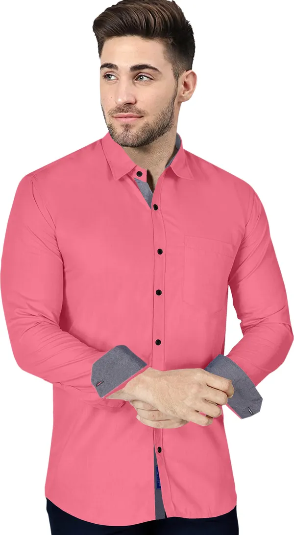 Pink_Cotton_Blend_Regular_Fit_Full_Sleeve_Solid_Long_Shirt_For_Men