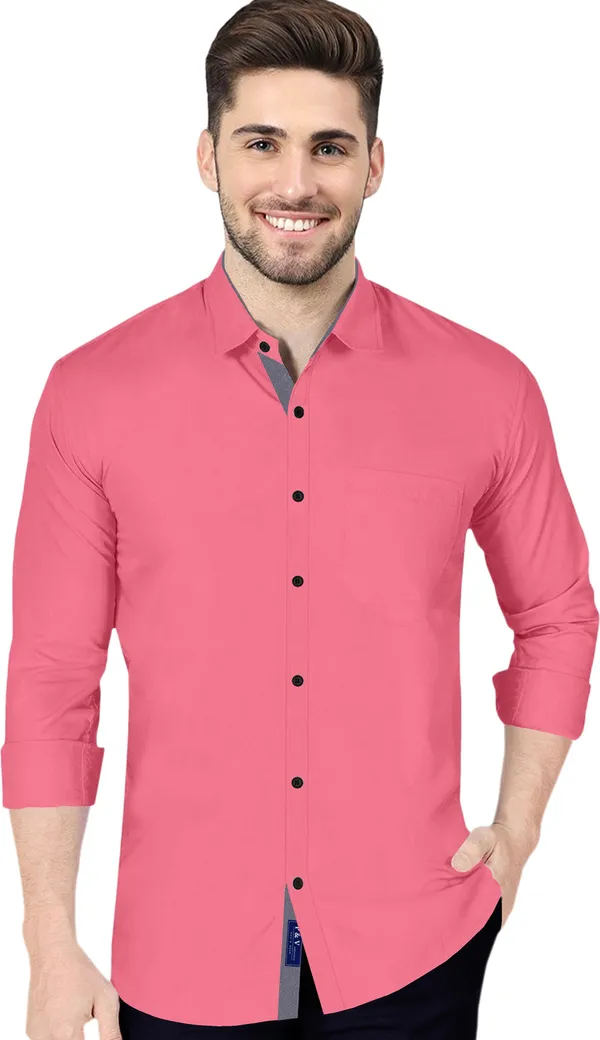 Pink_Cotton_Blend_Regular_Fit_Full_Sleeve_Solid_Long_Shirt_For_Men