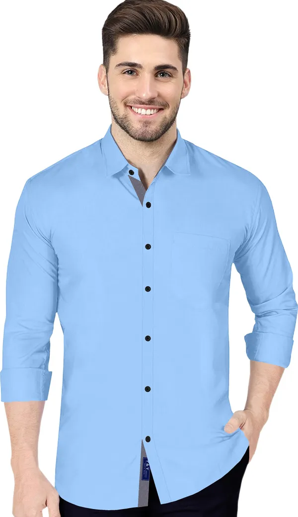 Light_Blue_Cotton_Blend_Regular_Fit_Full_Sleeve_Solid_Long_Shirt_For_Men