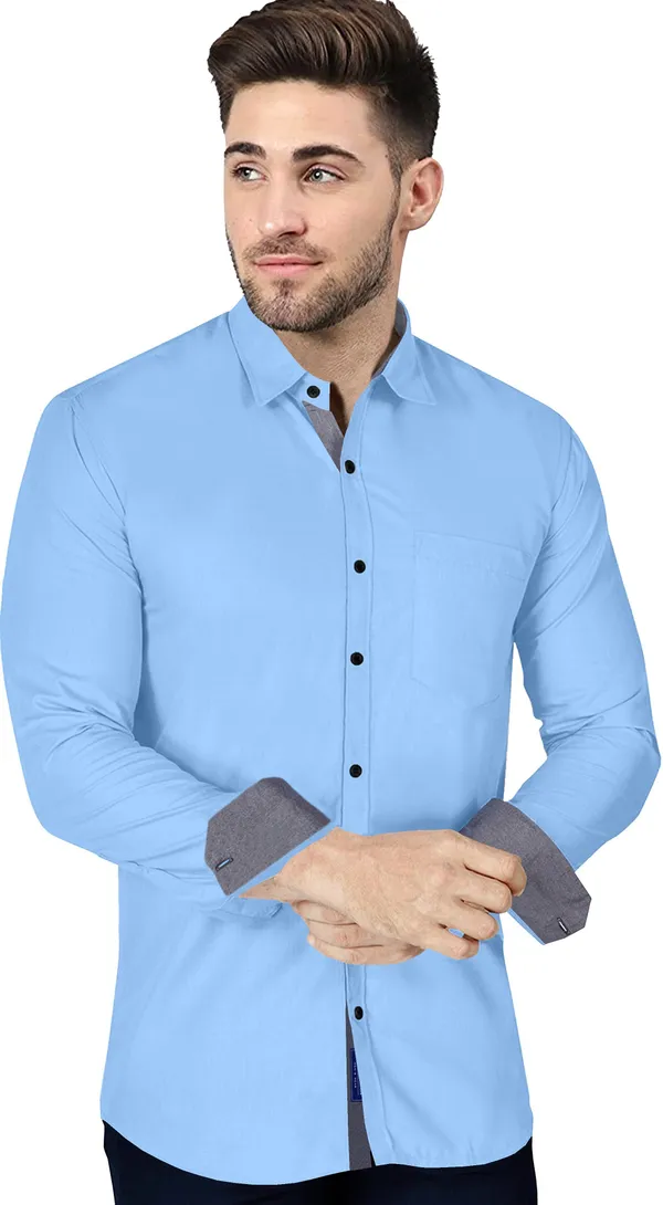 Light_Blue_Cotton_Blend_Regular_Fit_Full_Sleeve_Solid_Long_Shirt_For_Men