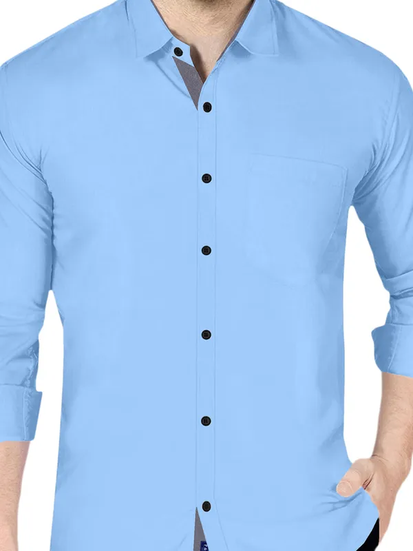 Light_Blue_Cotton_Blend_Regular_Fit_Full_Sleeve_Solid_Long_Shirt_For_Men
