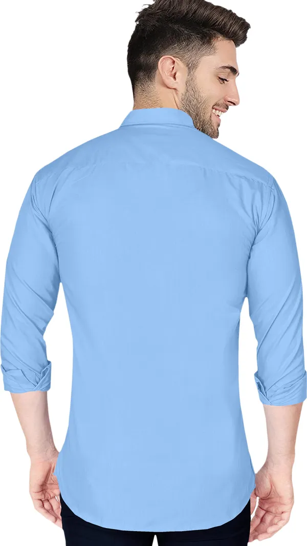 Light_Blue_Cotton_Blend_Regular_Fit_Full_Sleeve_Solid_Long_Shirt_For_Men