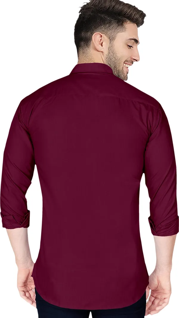 Wine_Cotton_Blend_Regular_Fit_Full_Sleeve_Solid_Long_Shirt_For_Men