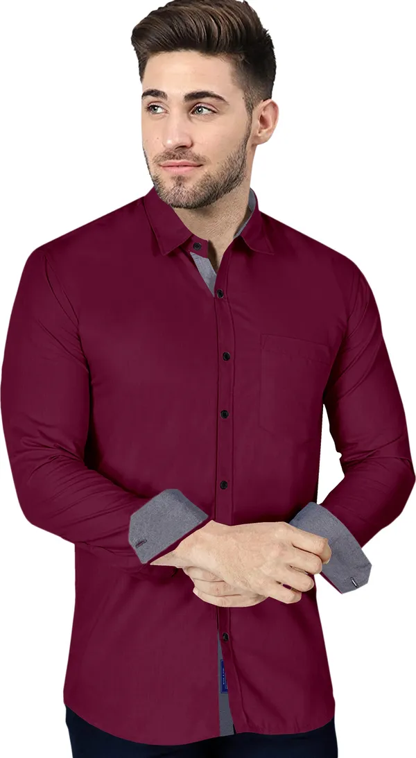 Wine_Cotton_Blend_Regular_Fit_Full_Sleeve_Solid_Long_Shirt_For_Men