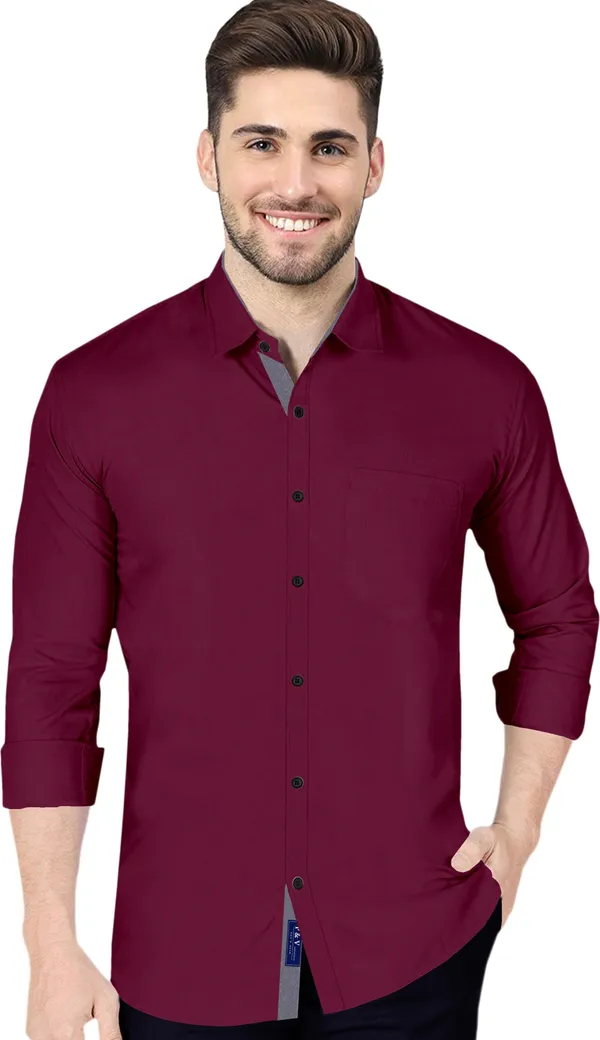 Wine_Cotton_Blend_Regular_Fit_Full_Sleeve_Solid_Long_Shirt_For_Men