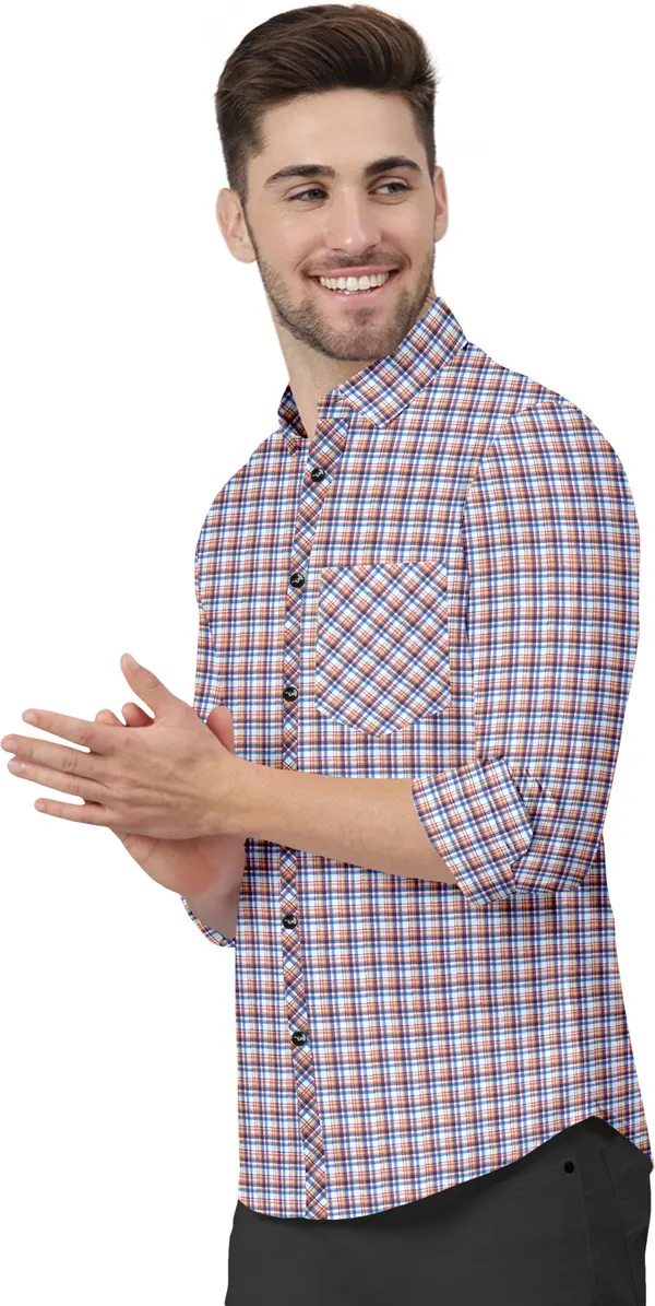 Multicolor_Cotton_Blend_Regular_Fit_3/4th_Sleeve_Checkered_Long_Shirt_For_Men