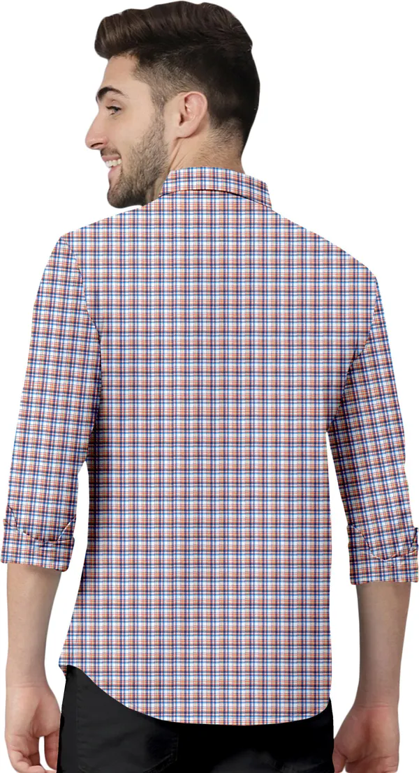 Multicolor_Cotton_Blend_Regular_Fit_3/4th_Sleeve_Checkered_Long_Shirt_For_Men