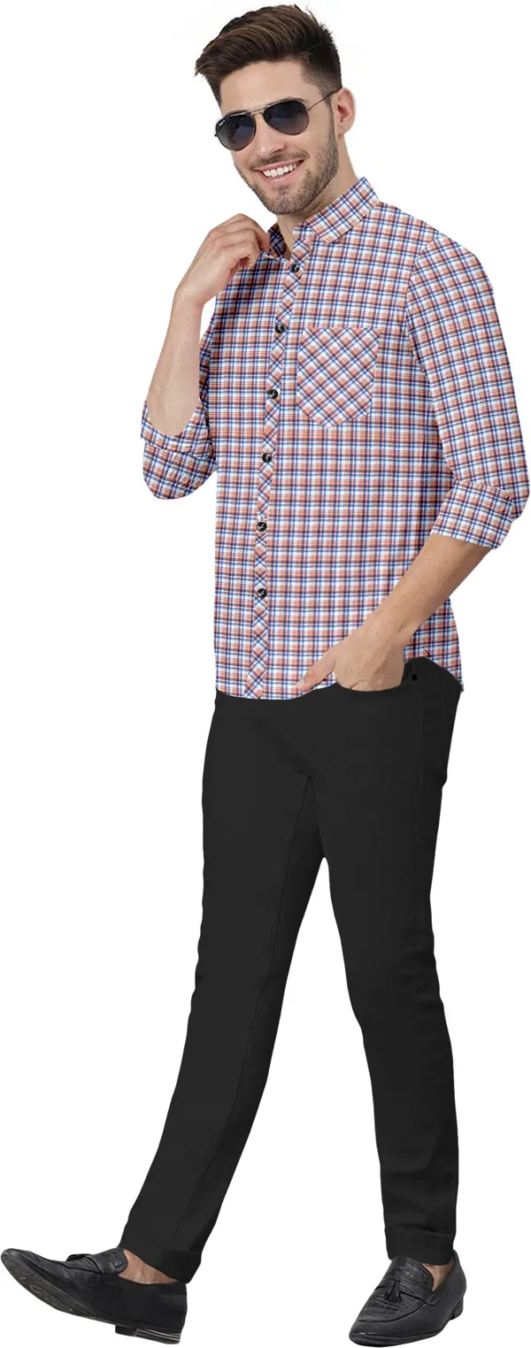 Multicolor_Cotton_Blend_Regular_Fit_3/4th_Sleeve_Checkered_Long_Shirt_For_Men