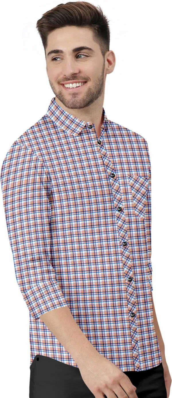 Multicolor_Cotton_Blend_Regular_Fit_3/4th_Sleeve_Checkered_Long_Shirt_For_Men