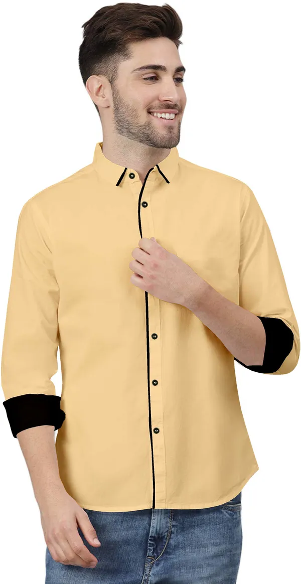 Beige_Pure_Cotton_Regular_Fit_3/4th_Sleeve_Solid_Long_Shirt_For_Men