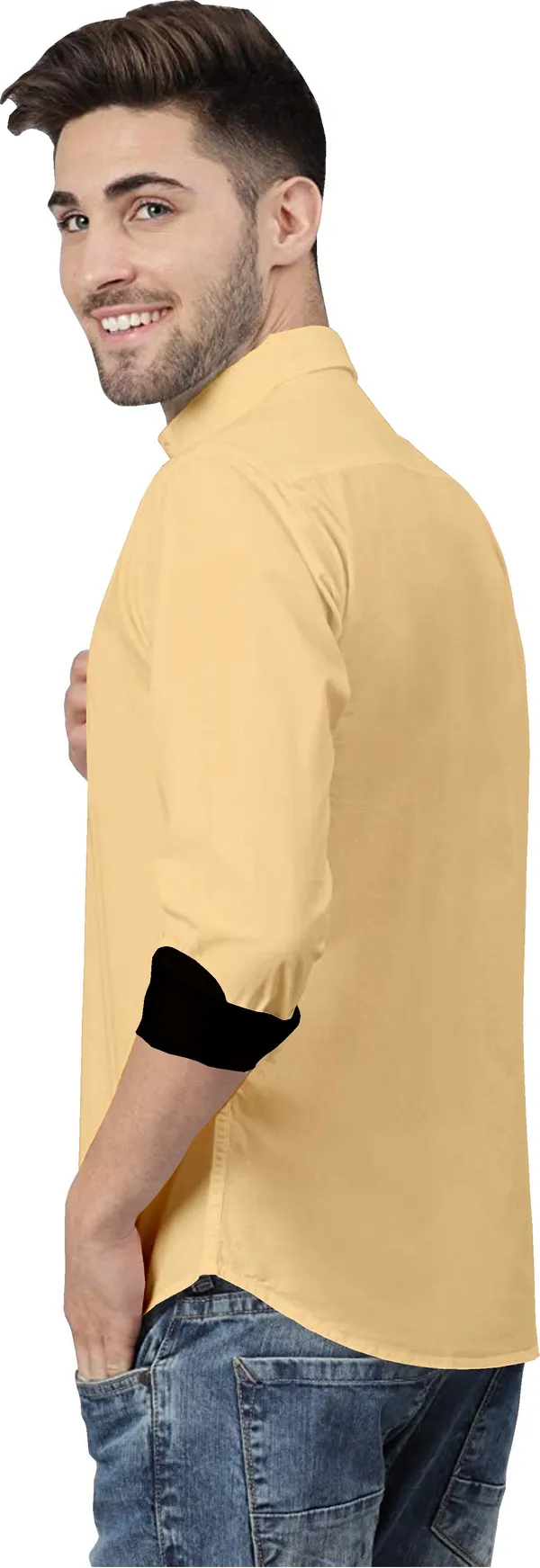Beige_Pure_Cotton_Regular_Fit_3/4th_Sleeve_Solid_Long_Shirt_For_Men