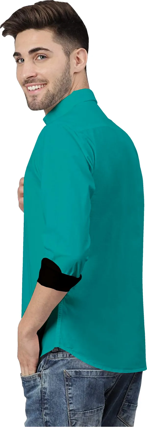 Green_Pure_Cotton_Regular_Fit_3/4th_Sleeve_Solid_Long_Shirt_For_Men