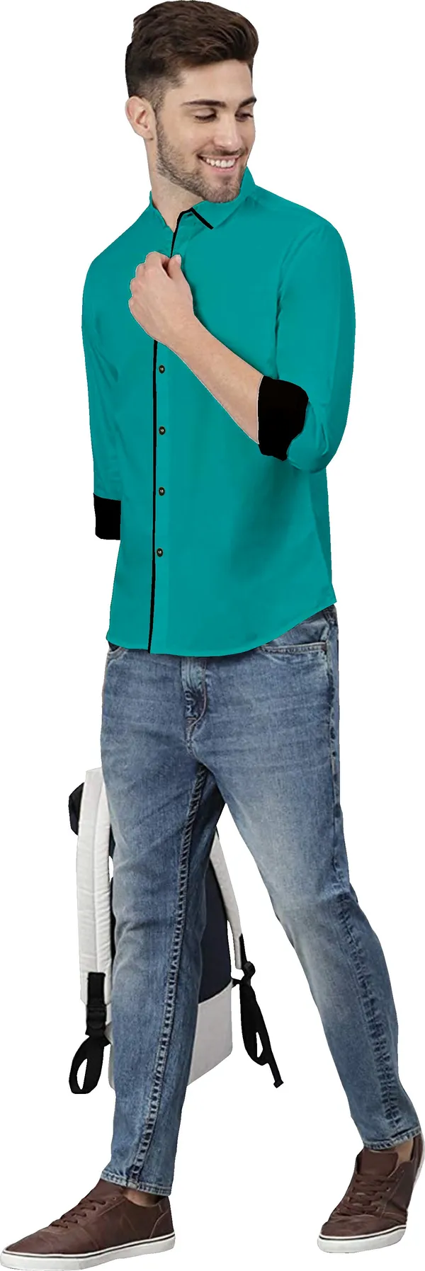 Green_Pure_Cotton_Regular_Fit_3/4th_Sleeve_Solid_Long_Shirt_For_Men