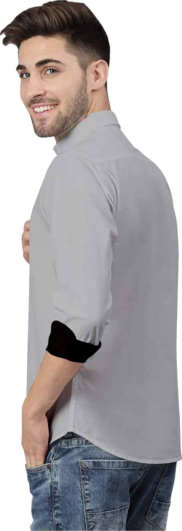 Grey_Pure_Cotton_Regular_Fit_3/4th_Sleeve_Solid_Long_Shirt_For_Men
