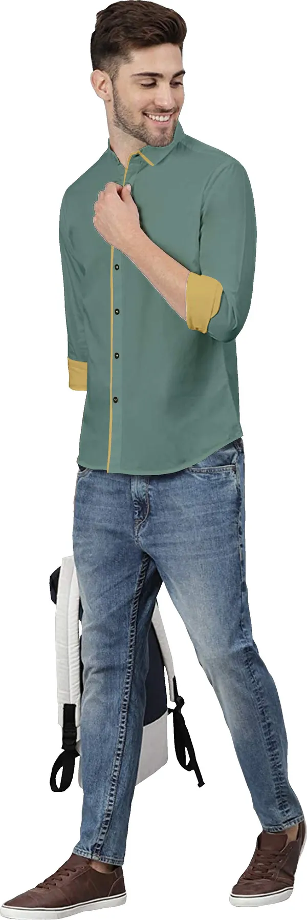 Light_Green_Pure_Cotton_Regular_Fit_3/4th_Sleeve_Solid_Long_Shirt_For_Men